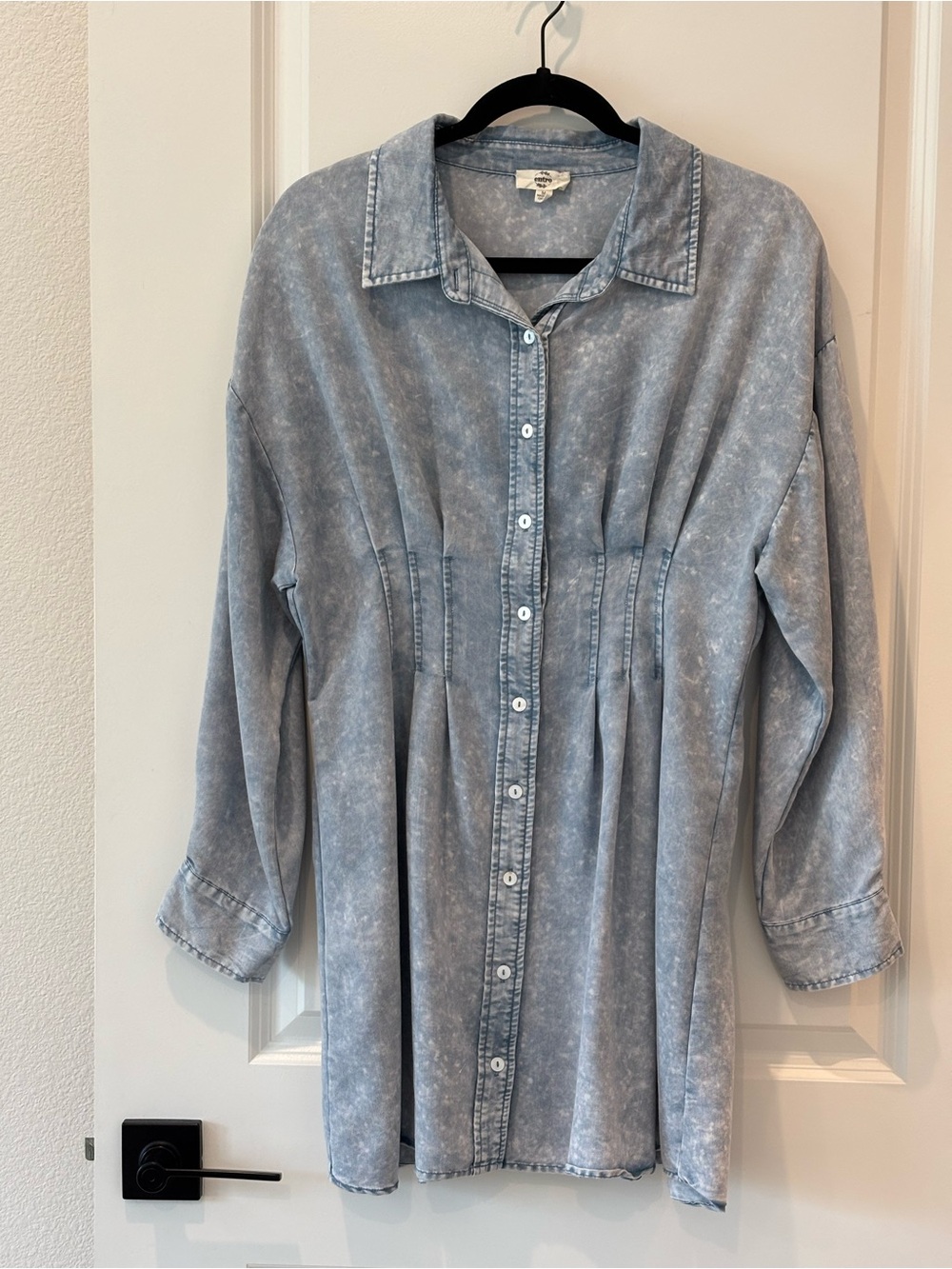 entro Washed Light Blue Button-Up Long Sleeve Dress